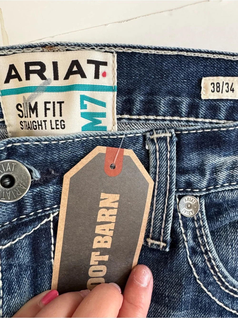 NWT! Ariat M7 Mens Slim Fit Straight Leg Jeans 38x34 Work Stretch Medium Wash - Picture 2 of 5